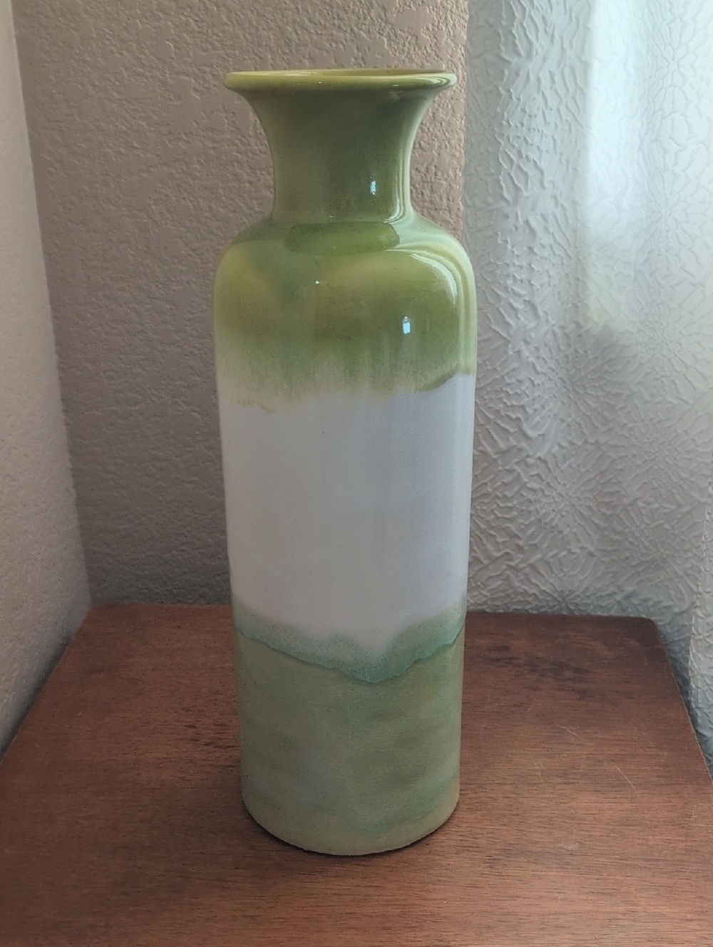 Green and White Glazed Ceramic Vase
